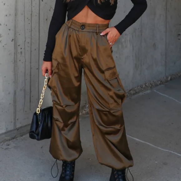 Vici Hustle For It Satin Cargo Parachute Pants - Picture 1 of 9